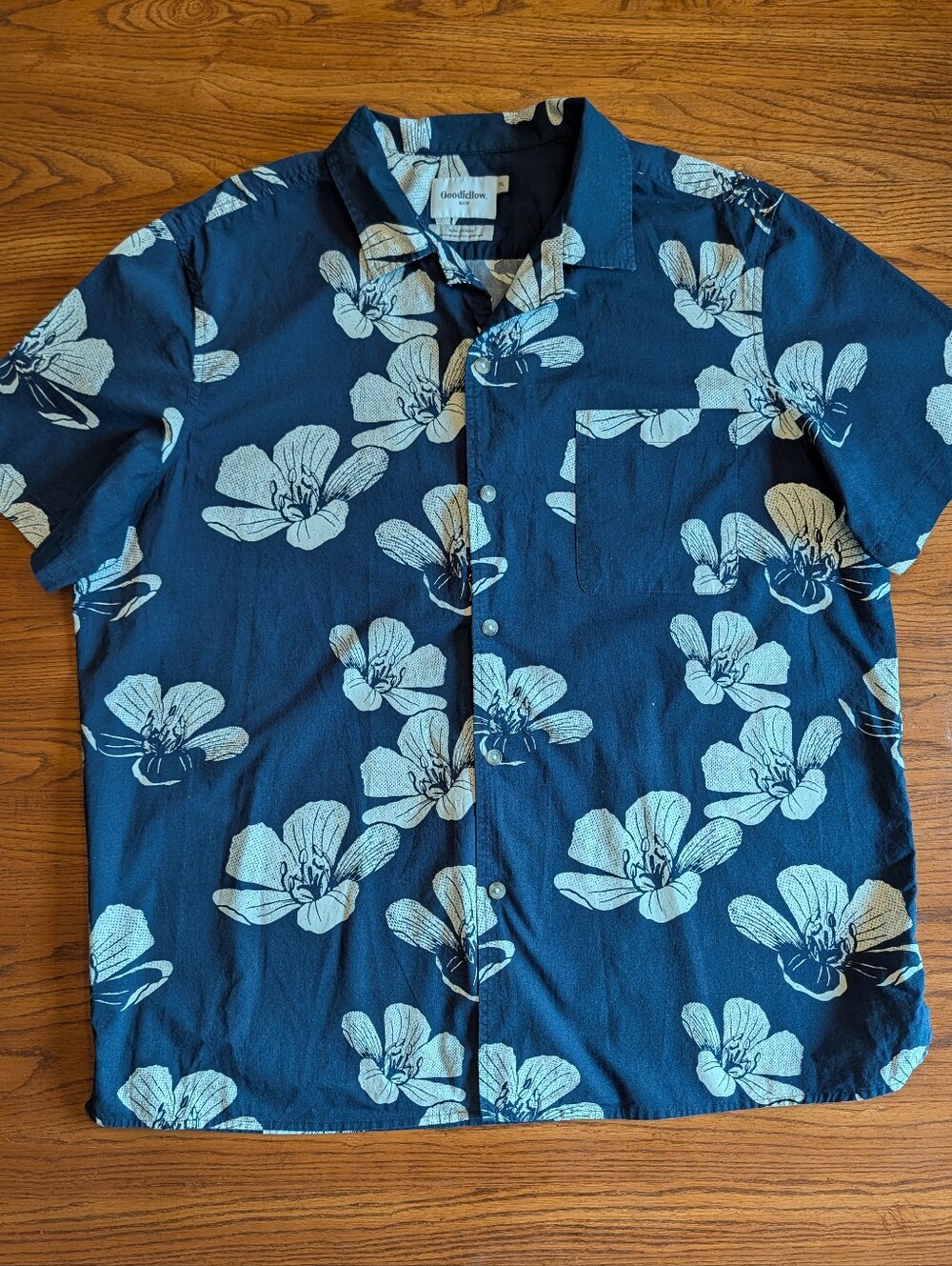 Goodfellow & Co Men's XL Navy Blue Floral Short Sleeve Button Down Shirt Like Ne